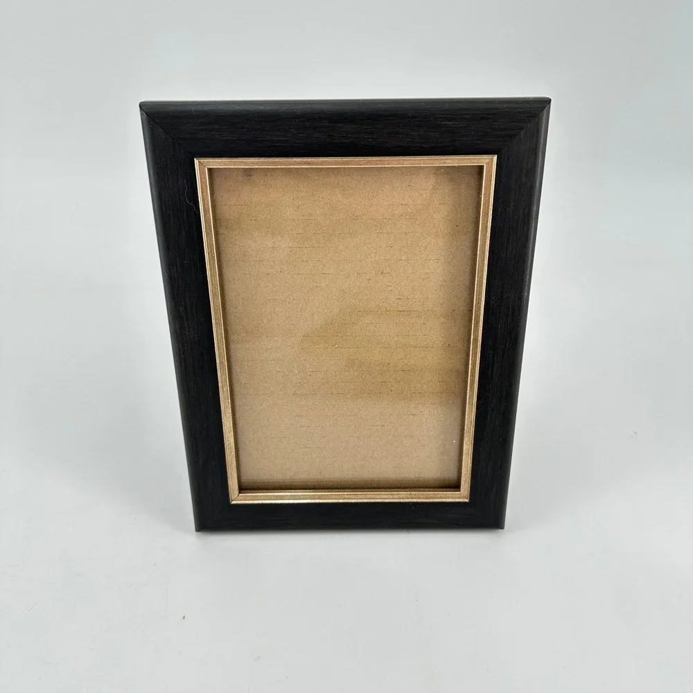 Threshold 5x7 Photo Frame Black and Gold Wood Grain Tabletop Wall Mount Decor